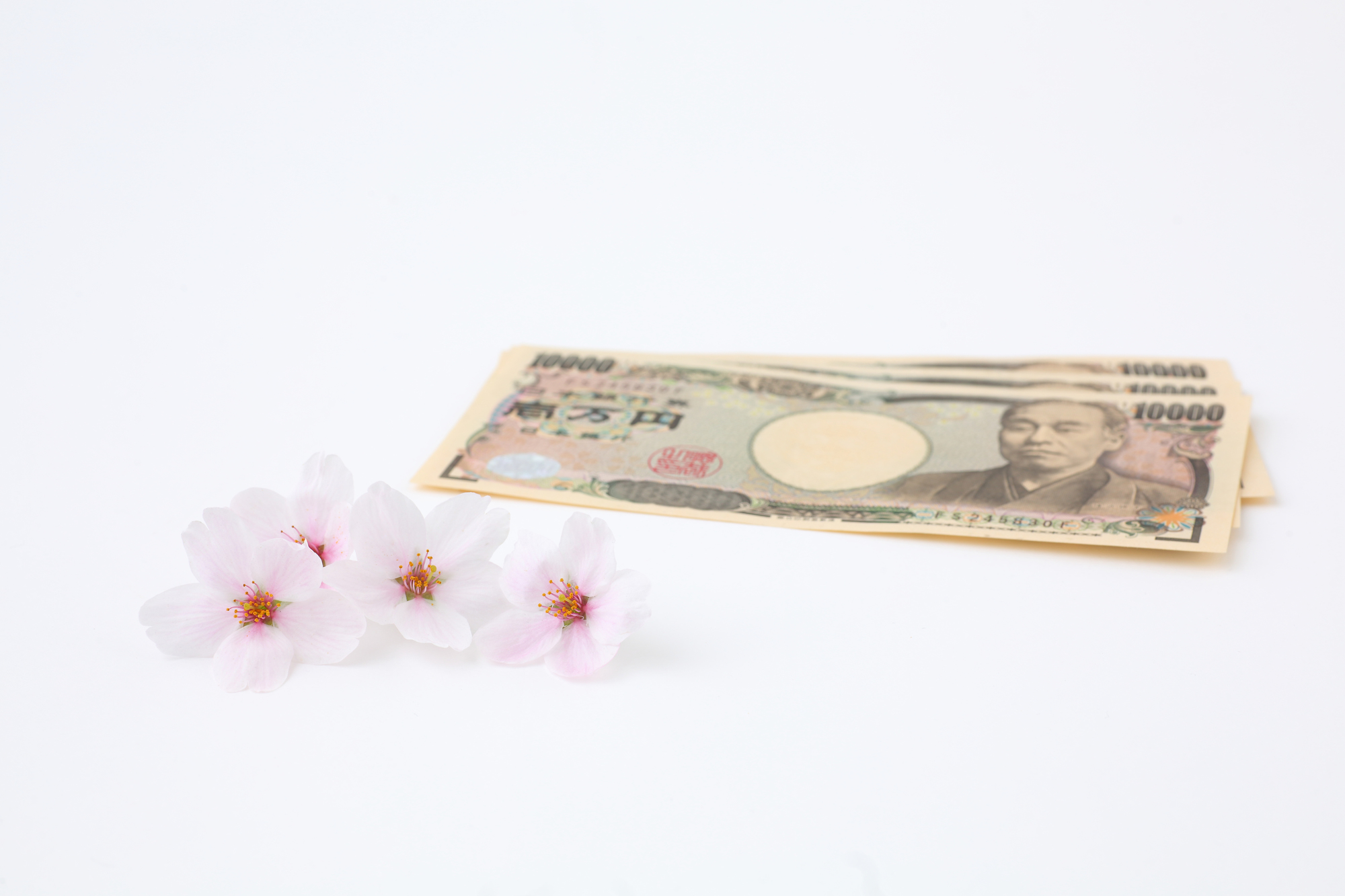 桜とお札のイメージ写真